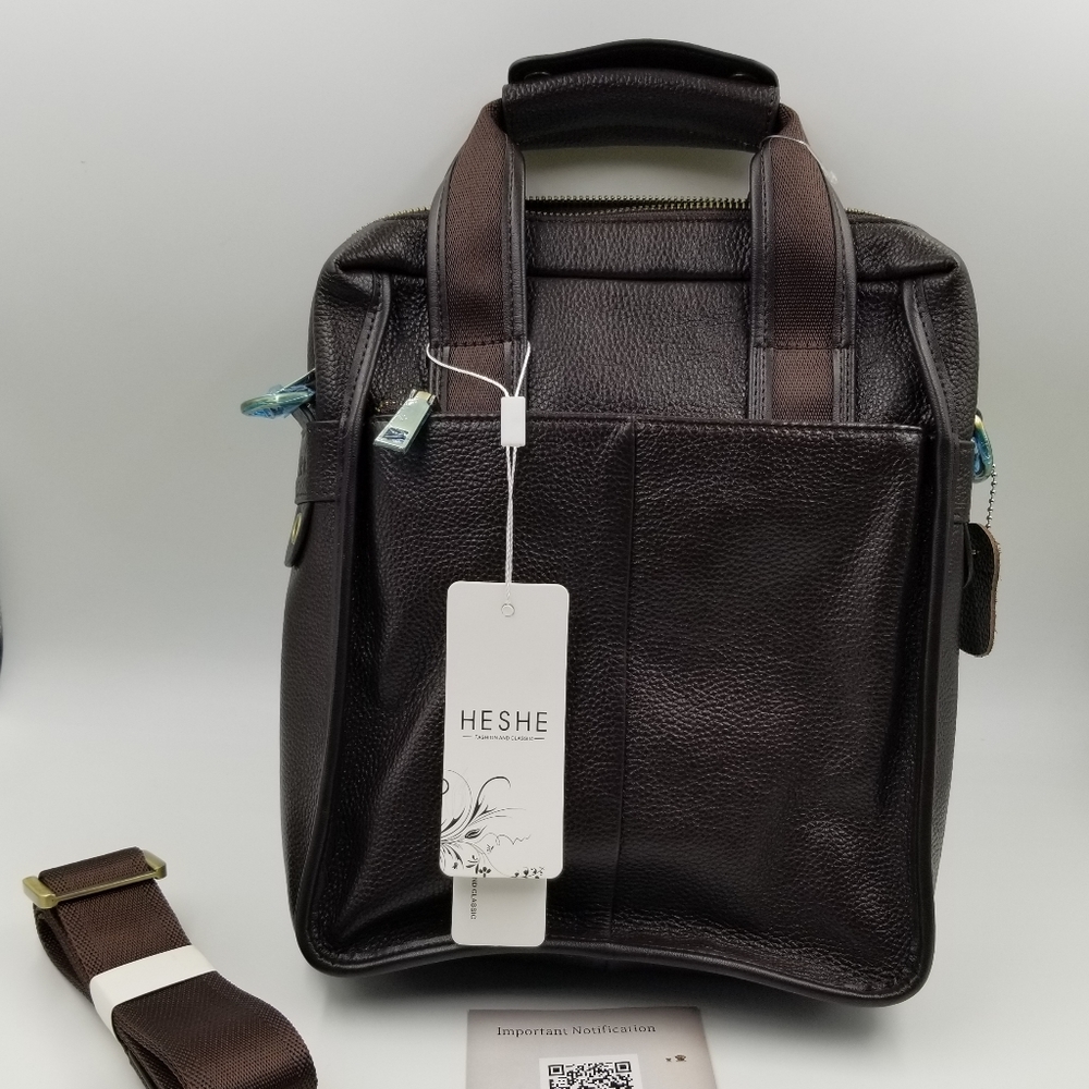 Heshe Men’s Vintage Leather Messenger Bag Briefcas